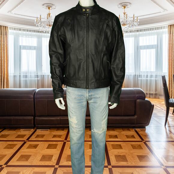 Himalaya Motor Bikewear Black Motorcycle Biker Vented Heavy Leather Jacket XL - Picture 1 of 12